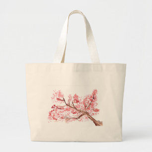 Roze kersenbloesem bloemen waterverf bloem chic grote tote bag