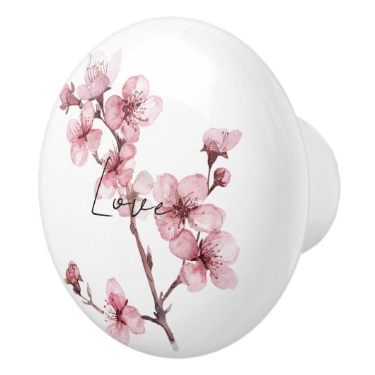 Roze Kersenbloesem Bloemenliefde Keramische Knop (Rechts)