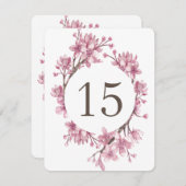 Roze kersenbloesem. Bloemige tafel nummers voor he Kaart (Voorkant / Achterkant)