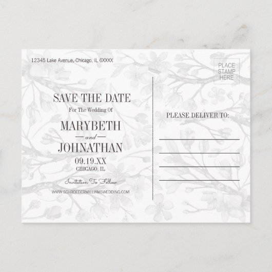 Roze Kersenbloesem Bloemstuk Save The Date Uitnodiging Briefkaart (Achterkant)