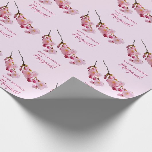 Roze Kersenbloesem Bloesem Branches Happy Birthday Cadeaupapier (Hoek)