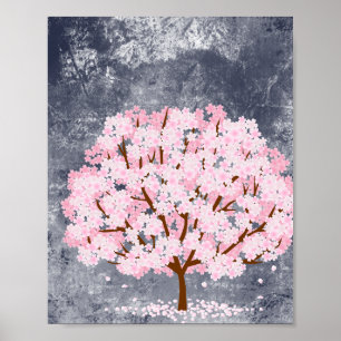 Roze Kersenbloesem Boom Muurkunst Poster Esthetisc