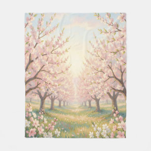 Roze Kersenbloesem Boomgaard Lente Landschap Fleece Deken