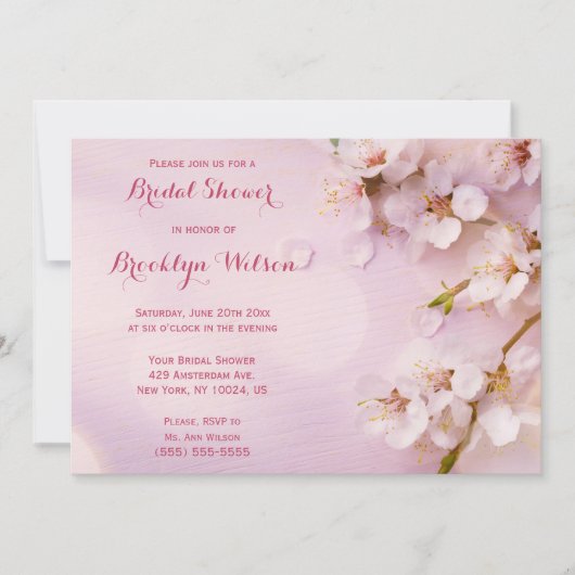 Roze Kersenbloesem Bruidsfeest Uitnodigingen (Voorkant)