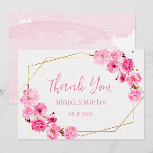 Roze Kersenbloesem en Geometrische Dankkaarten Kaart (Voorkant / Achterkant)
