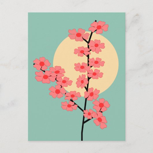 Roze kersenbloesem en zon briefkaart (Voorkant)