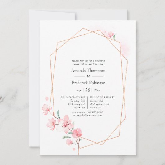 Roze Kersenbloesem Geometrisch Oefenavondmaal Kaart (Voorkant)