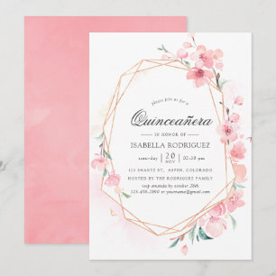Roze Kersenbloesem Geometrische Lente Quinceañera Kaart
