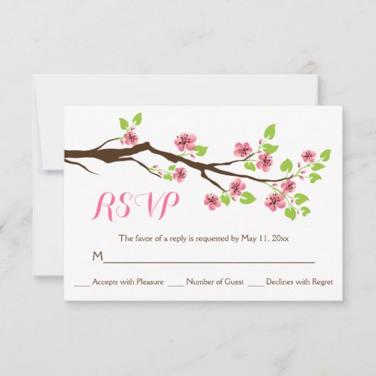 Roze kersenbloesem lente bruiloft RSVP (Voorkant)