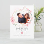 Roze Kersenbloesem Lente Trouwfoto Save The Date (Staand voorkant)