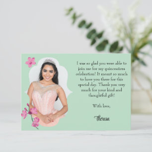 Roze Kersenbloesem, Mint Green Foto Bedankkaart