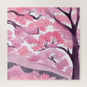 Roze Kersenbloesem   Natuur Waterverf Legpuzzel