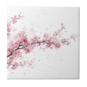 Roze Kersenbloesem Sakura Aquarel Bloemig Tegeltje
