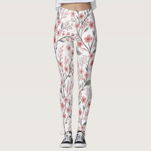 Roze Kersenbloesem Sakura Patroon op Wit (1) Leggings