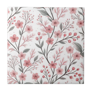 Roze Kersenbloesem Sakura Patroon op Wit (1) Tegeltje