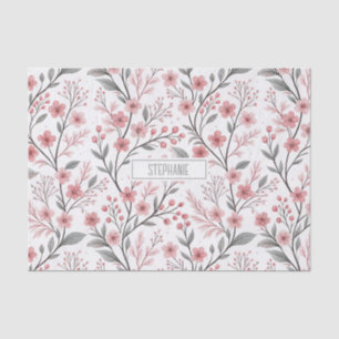 Roze Kersenbloesem Sakura Patroon op Wit (1) Tissuepapier