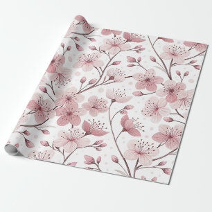 Roze Kersenbloesem Sakura Patroon op Wit (2) Cadeaupapier
