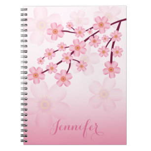 Roze Kersenbloesem Sakura Tak Met Aangepaste Naam Notitieboek