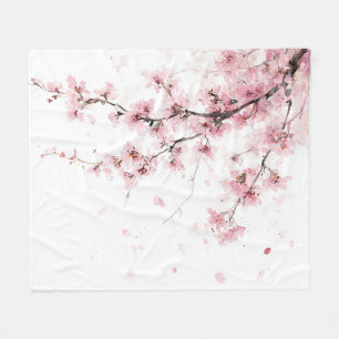 Roze Kersenbloesem Sakura Watercolor Bloem Boho Fleece Deken