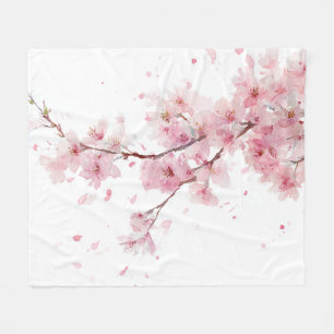 Roze Kersenbloesem Sakura Waterverf Florale Boho Fleece Deken
