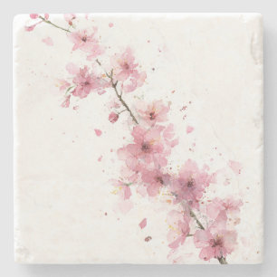 Roze Kersenbloesem Sakura Waterverf Florale Boho Stenen Onderzetter