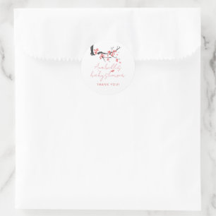 Roze Kersenbloesem Script Baby Shower Bedanktkaart Ronde Sticker