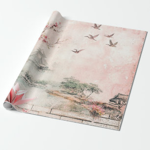 Roze Kersenbloesem Serene Landschap (2) Cadeaupapier