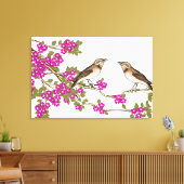 Roze Kersenbloesem  Tortelduifjes Canvas Afdruk (Insitu (Woonkamer))