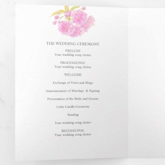 Roze Kersenbloesem waterverf Drieluik Programma (Binnenzijde eerst)