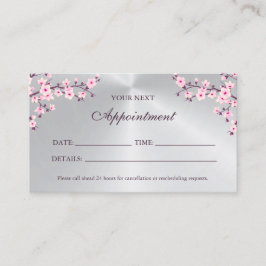 Roze Kersenbloesem Zilver Afspraakkaart Visitekaartje