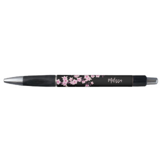 Roze Kersenbloesem Zwart Monogram Pen