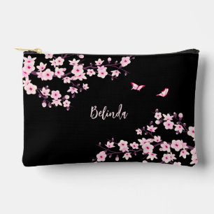 Roze Kersenbloesem Zwarte Monogram Etui