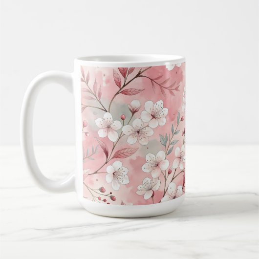 Roze kersenbloesempatroon koffiemok (Links)
