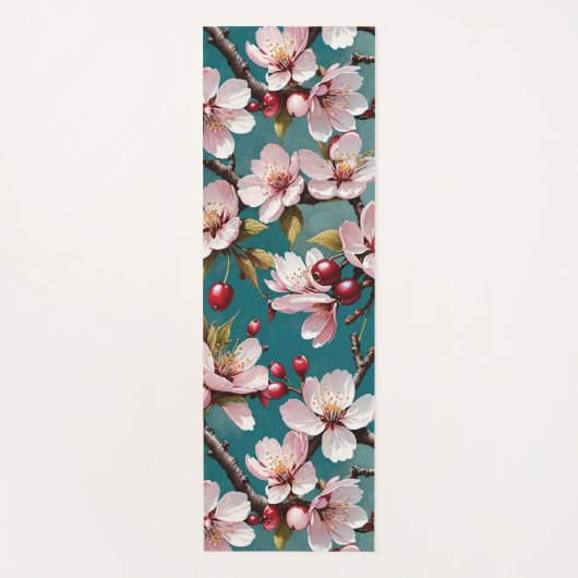 Roze Kersenbloesems Blauwgroen achtergrond Yogamat (Voorkant)