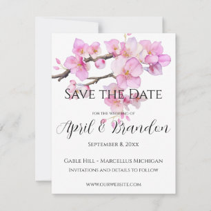 Roze kersenbloesems elegant kalligrafie script save the date