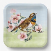 Roze Kersenbloesems en Vogel Papieren Bordje (Voorkant)