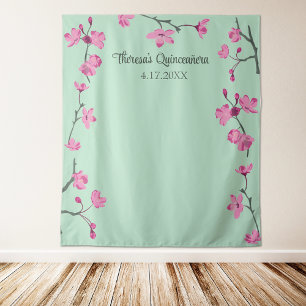 Roze Kersenbloesems, Mint Groen Aangepaste achterg Wandkleed