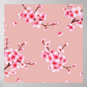 Roze Kersenbloesemtakken Patroon Poster
