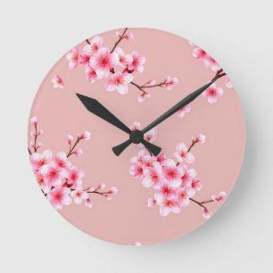 Roze Kersenbloesemtakken Patroon Ronde Klok