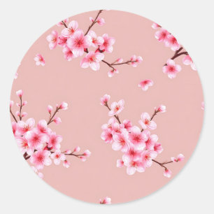 Roze Kersenbloesemtakken Patroon Ronde Sticker
