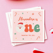 Roze Kerst 1e Verjaardagsfeest Servet