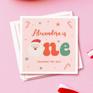 Roze Kerst 1e Verjaardagsfeest Servet