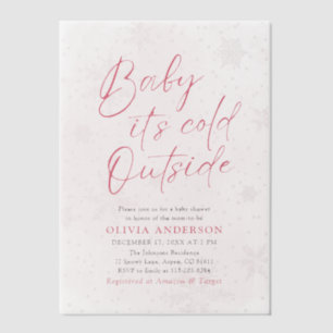 Roze Kerst Baby Het is Koud Buiten Baby shower Vellum Uitnodigingen