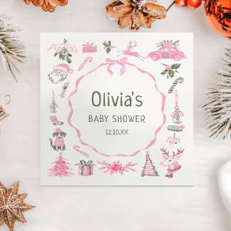 Roze Kerst Baby Shower Servetten
