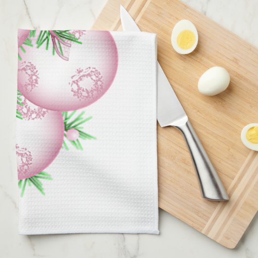 Roze kerst Baubles Kitchen Towelen Theedoek (Quarter Fold)