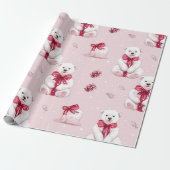  Roze Kerst Beer met Rode Boog Cadeaupapier (Uitgerold)