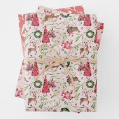 Roze Kerst Bos Gift Wrap, Blad Set van 3 Inpakpapier Vel (In situ)