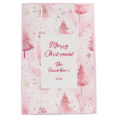 Roze Kerst  dennenbomen Gift Bag Medium Cadeauzakje (Voorkant)