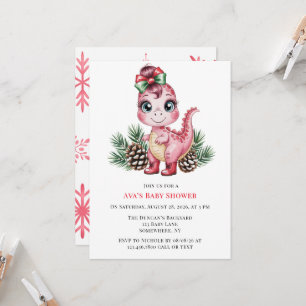 Roze Kerst Dino Meisje Baby Shower Kaart