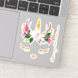 Roze Kerst Eenhoorn Lashes gewei en neus Sticker